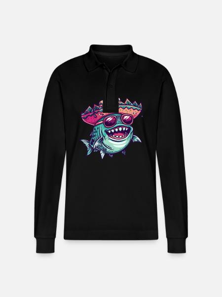 Piranha Fisch Sombrero - Stanley/Stella Unisex Bio-Langarm-Poloshirt Prepster - Schwarz