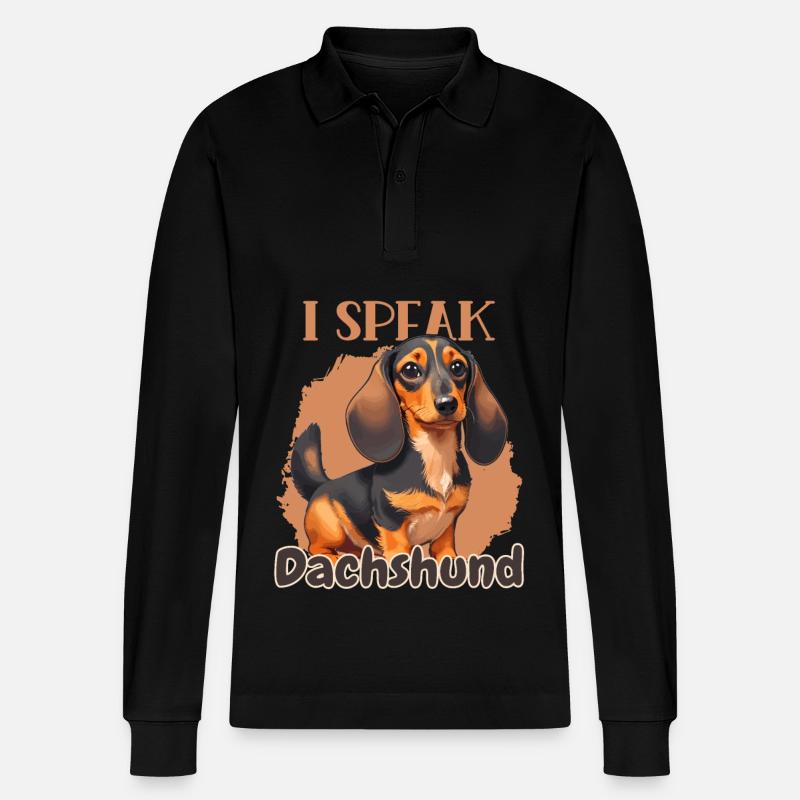 I speak Dachshund - Stanley/Stella Unisex Bio-Langarm-Poloshirt Prepster - Schwarz