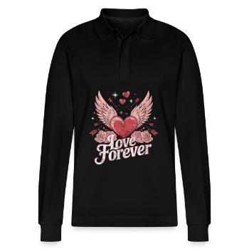 Love Forever – Romantisches Valentinstag Design - Stanley/Stella Unisex Bio-Langarm-Poloshirt Prepster - Schwarz - Vorne - Anna (173cm) & Nico (186cm)