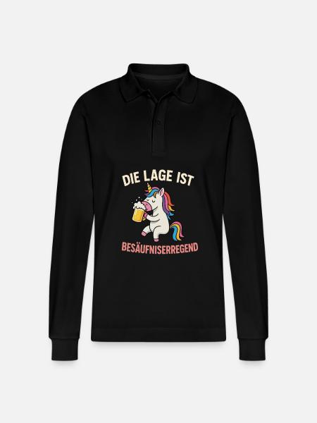 Einhorn mit Bier - Stanley/Stella Unisex Bio-Langarm-Poloshirt Prepster - Schwarz