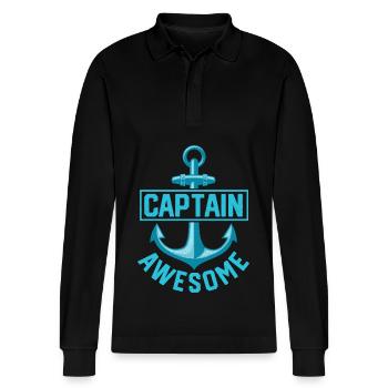 Captain - Stanley/Stella Organic Unisex Long-Sleeved Polo Shirt Prepster - black - Front - Anna (173cm) & Nico (186cm)