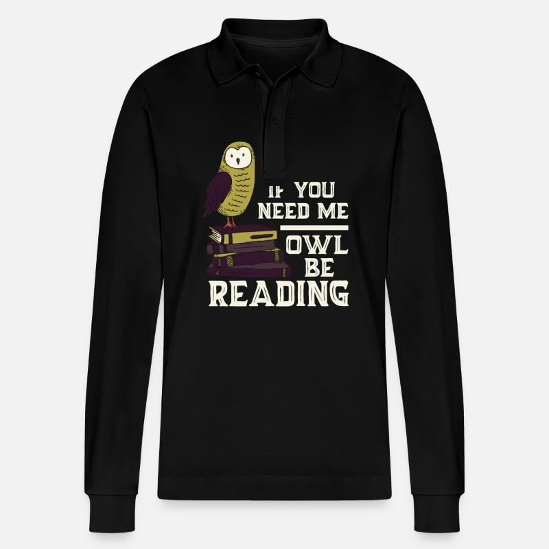 Eule Lesen Bücher Lustiger Spruch - Stanley/Stella Unisex Bio-Langarm-Poloshirt Prepster - Schwarz