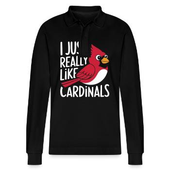 Cardinal Red Cardinal Vogel Red Cardinal - Stanley/Stella Organic Unisex Long-Sleeved Polo Shirt Prepster - black - Front - Anna (173cm) & Nico (186cm)