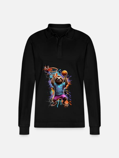 Sloth Basketball Basketball Player - Stanley/Stella Organic Unisex Long-Sleeved Polo Shirt Prepster - black
