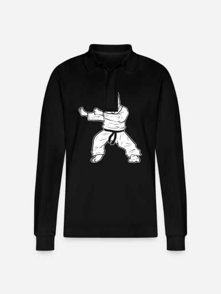 Karate Cat Self Defense - Stanley/Stella Organic Unisex Long-Sleeved Polo Shirt Prepster - black