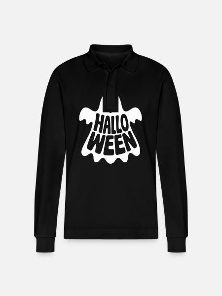 Halloween Ghost - Cool Spooky Logo - Stanley/Stella Organic Unisex Long-Sleeved Polo Shirt Prepster - black
