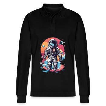 Astronaute cool dans l’espace - Polo à manches longues bio PREPSTER Stanley/Stella Unisexe - noir - Devant - Anna (173cm) & Nico (186cm)