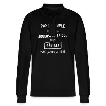 Joueuse de Bridge GÉNIALE - Polo à manches longues bio PREPSTER Stanley/Stella Unisexe - noir - Devant - Anna (173cm) & Nico (186cm)