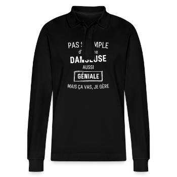 DANSEUSE GÉNIALE - Polo à manches longues bio PREPSTER Stanley/Stella Unisexe - noir - Devant - Anna (173cm) & Nico (186cm)