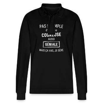 COUREUSE GÉNIALE - Polo à manches longues bio PREPSTER Stanley/Stella Unisexe - noir - Devant - Anna (173cm) & Nico (186cm)