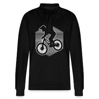 Women Men MTB Cycling Cycling Mountain Bike - Stanley/Stella Organic Unisex Long-Sleeved Polo Shirt Prepster - black - Front - Anna (173cm) & Nico (186cm)