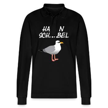 Coole Möwe - Stanley/Stella Unisex Bio-Langarm-Poloshirt Prepster - Schwarz - Vorne - Anna (173cm) & Nico (186cm)