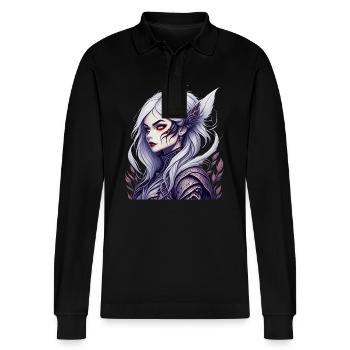 Gruseliges Halloween-partykostüm Vampir-lady - Stanley/Stella Organic Unisex Long-Sleeved Polo Shirt Prepster - black - Front - Anna (173cm) & Nico (186cm)