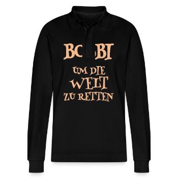 Helper Bobbi - Stanley/Stella Organic Unisex Long-Sleeved Polo Shirt Prepster - black - Front - Anna (173cm) & Nico (186cm)