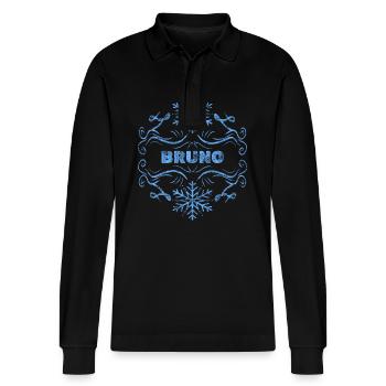 Geschenk für Bruno - Stanley/Stella Unisex Bio-Langarm-Poloshirt Prepster - Schwarz - Vorne - Anna (173cm) & Nico (186cm)