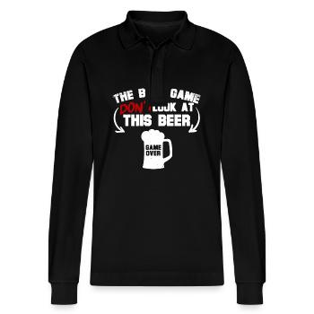 The Beer Game - Stanley/Stella Organic Unisex Long-Sleeved Polo Shirt Prepster - black - Front - Anna (173cm) & Nico (186cm)