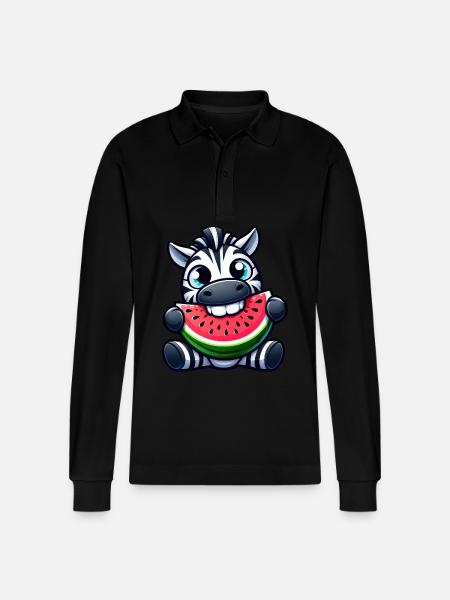 Sweet Zebra Melon Watermelon - Stanley/Stella Organic Unisex Long-Sleeved Polo Shirt Prepster - black