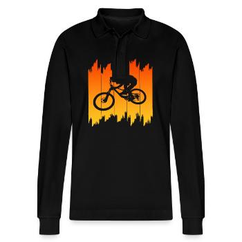 Mountainbike Downhill heizen MTB Fahrer Geschenk - Stanley/Stella Unisex Bio-Langarm-Poloshirt Prepster - Schwarz - Vorne - Anna (173cm) & Nico (186cm)