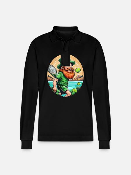 St. Patrick's Day Shamrock Tennis - Stanley/Stella Organic Unisex Long-Sleeved Polo Shirt Prepster - black