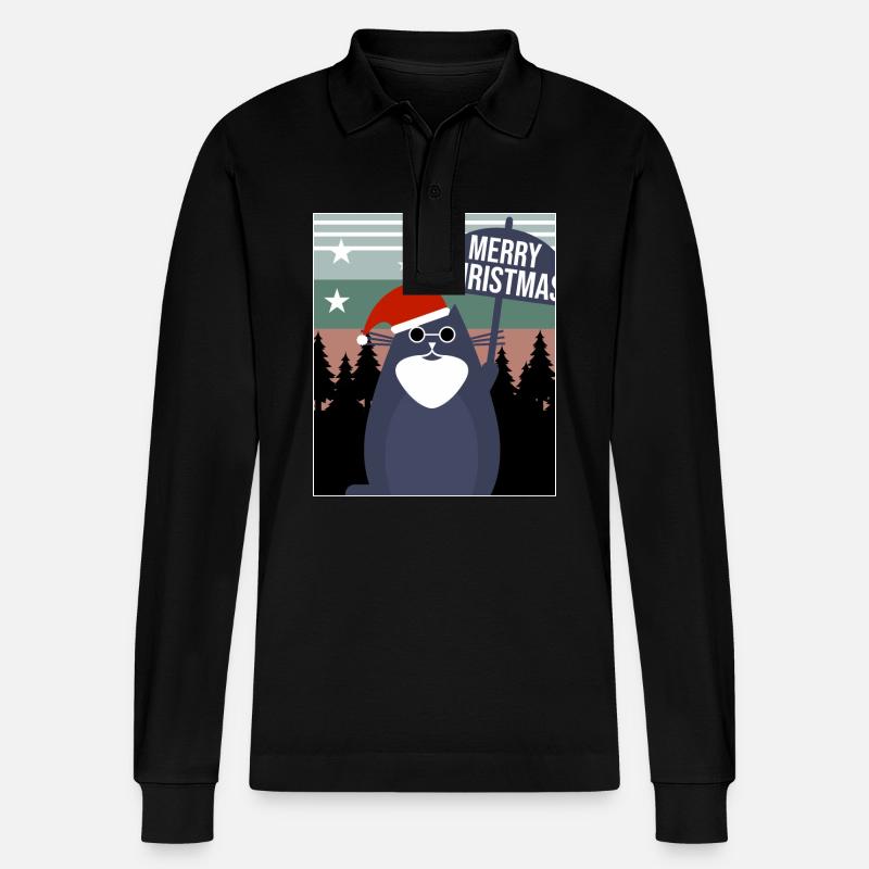 Joyeux Noël Chat - Polo à manches longues bio PREPSTER Stanley/Stella Unisexe - noir