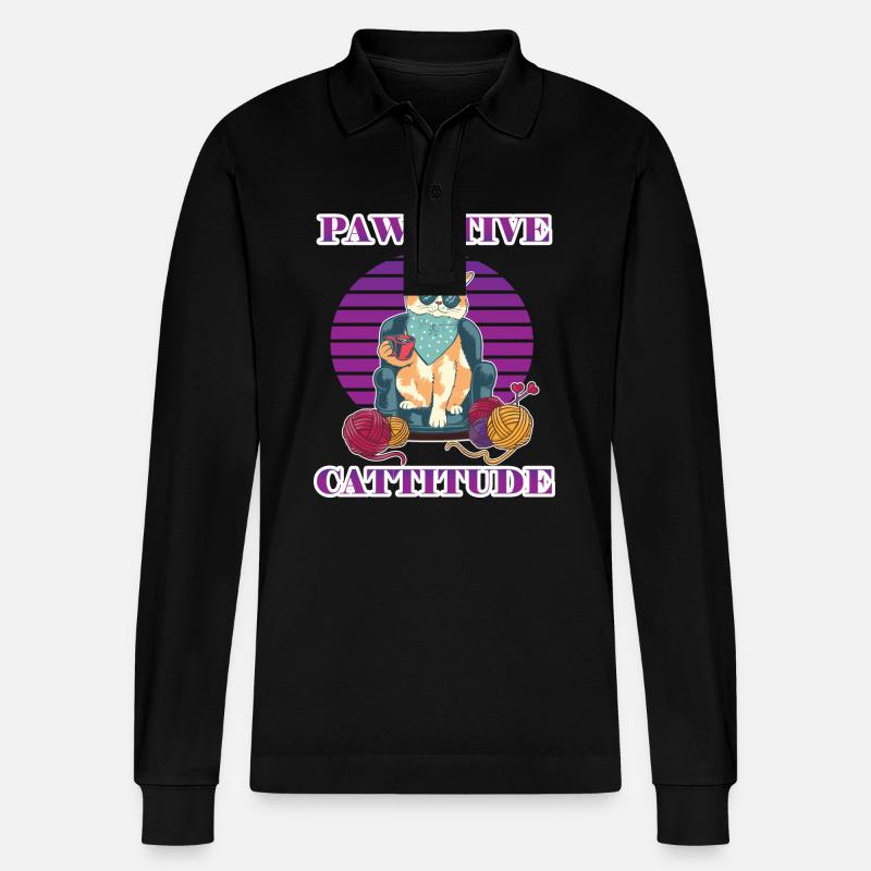 Pawsitive Cattitude - Stanley/Stella Unisex Bio-Langarm-Poloshirt Prepster - Schwarz
