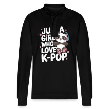 K-Pop Music Korean Pop - Stanley/Stella Organic Unisex Long-Sleeved Polo Shirt Prepster - black - Front - Anna (173cm) & Nico (186cm)