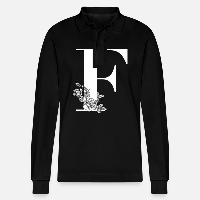 Buchstabe F Blume - Stanley/Stella Unisex Bio-Langarm-Poloshirt Prepster - Schwarz