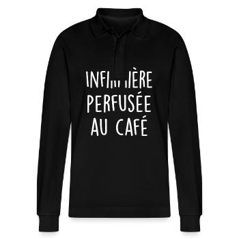 Kaffee Infused Krankenschwester - Stanley/Stella Unisex Bio-Langarm-Poloshirt Prepster - Schwarz - Vorne - Anna (173cm) & Nico (186cm)