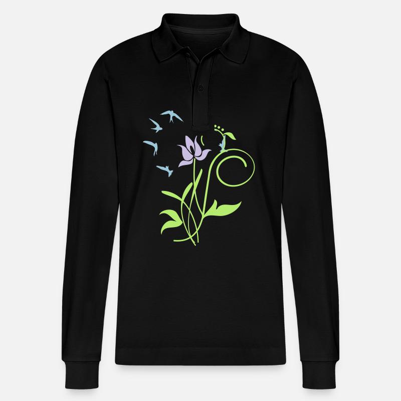 Orchidee / orchid (2c) - Stanley/Stella Unisex Bio-Langarm-Poloshirt Prepster - Schwarz