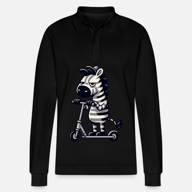 Zebra Kickroller Skurril Lustig Comic - Stanley/Stella Unisex Bio-Langarm-Poloshirt Prepster - Schwarz