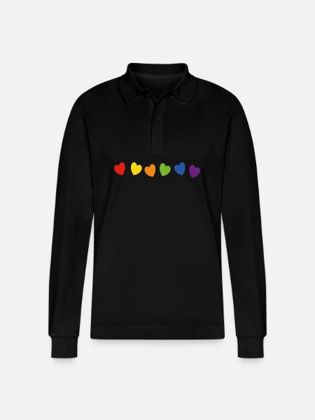 Pride Hearts - Stanley/Stella Organic Unisex Long-Sleeved Polo Shirt Prepster - black