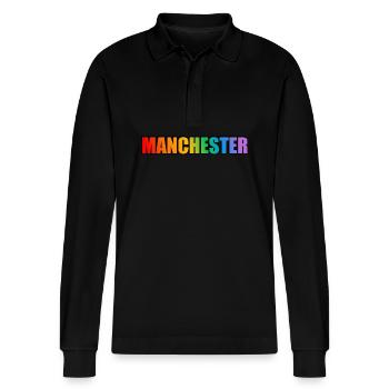 Manchester rainbow LGBT pride - Stanley/Stella Organic Unisex Long-Sleeved Polo Shirt Prepster - black - Front - Anna (173cm) & Nico (186cm)