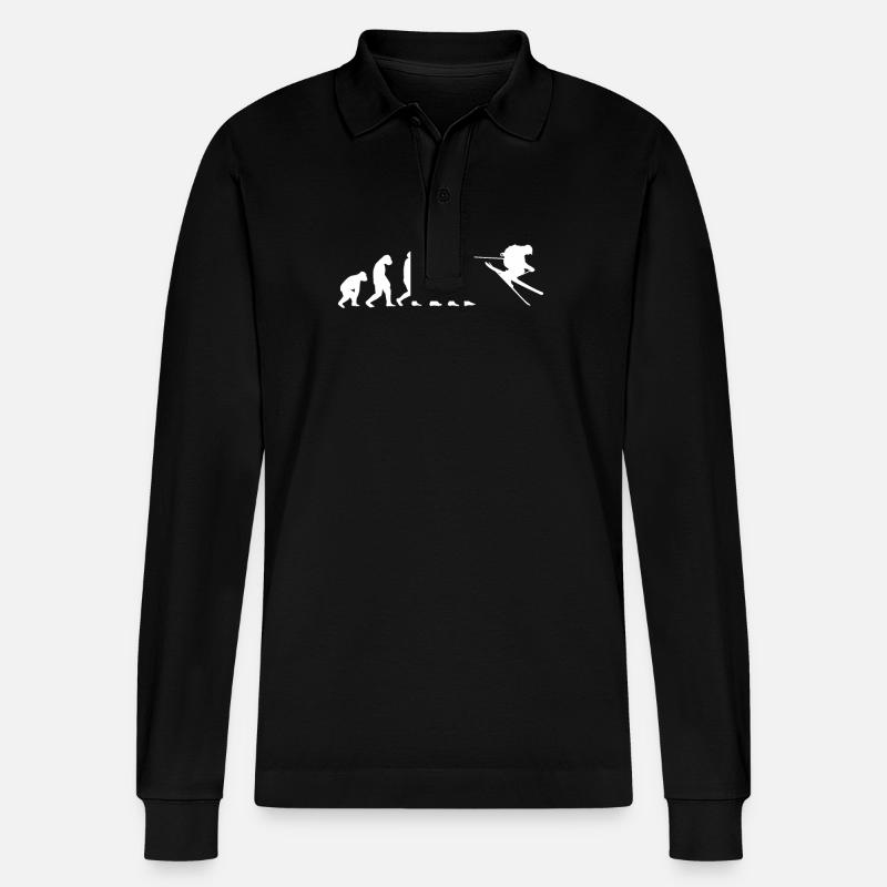 Ski Shirt Evolution of Ski - Stanley/Stella Unisex Bio-Langarm-Poloshirt Prepster - Schwarz