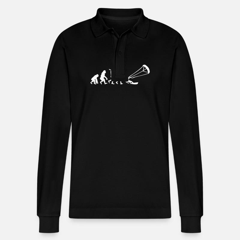 Evolution of Kitesurfen - Stanley/Stella Unisex Bio-Langarm-Poloshirt Prepster - Schwarz