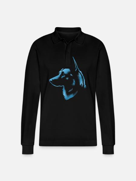 Malinois, Dog's Head, Drawing Blue - Stanley/Stella Organic Unisex Long-Sleeved Polo Shirt Prepster - black