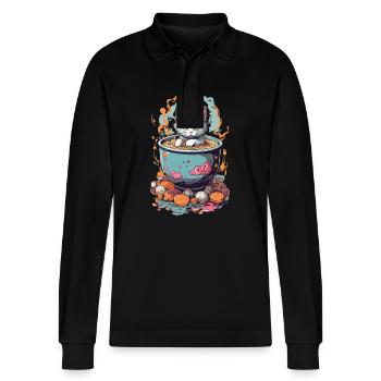 Mignon chat Ramen otaku soupe de nouilles esthétique - Polo à manches longues bio PREPSTER Stanley/Stella Unisexe - noir - Devant - Anna (173cm) & Nico (186cm)