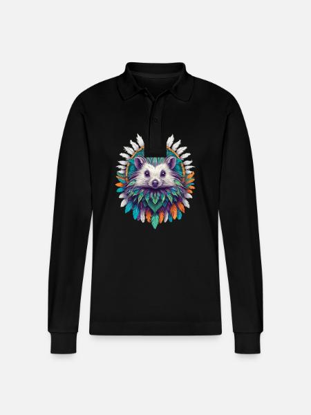 Riccio Mandala Potere Spirituale Disegno Animale - Polo a manica lunga ecologica unisex Prepster di Stanley/Stella - nero