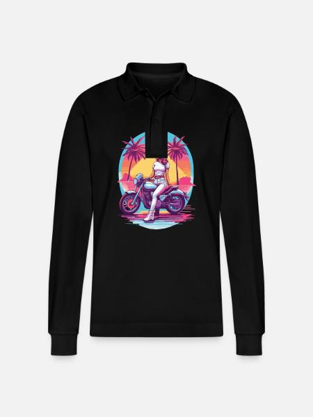 Rétro Synthwave Biker Moto Design - Polo à manches longues bio PREPSTER Stanley/Stella Unisexe - noir