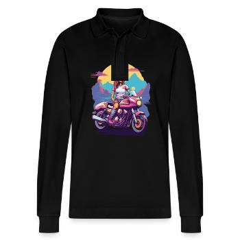 Rétro Moto Fille Motard Esthétique Design - Polo à manches longues bio PREPSTER Stanley/Stella Unisexe - noir - Devant - Anna (173cm) & Nico (186cm)