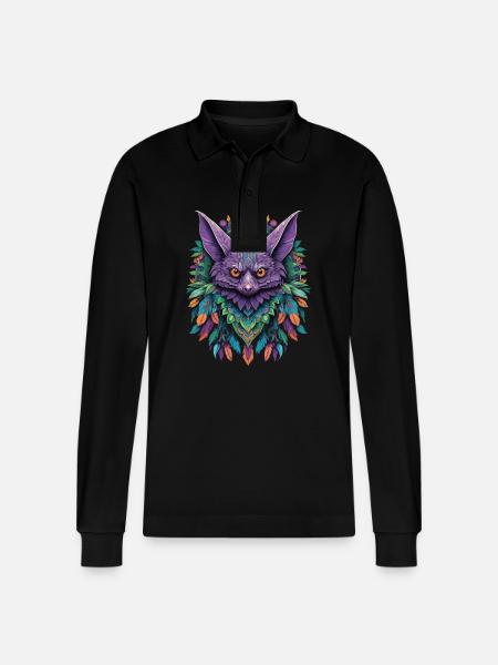Bat Dream Catcher Mandala Design - Stanley/Stella Organic Unisex Long-Sleeved Polo Shirt Prepster - black