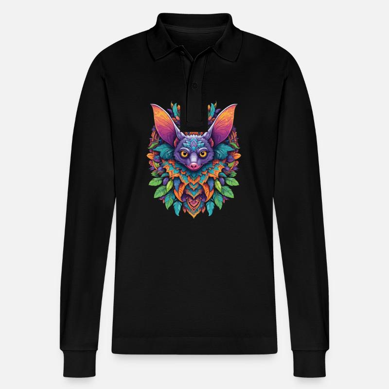 Fledermaus Mandala Traumfänger Design - Stanley/Stella Unisex Bio-Langarm-Poloshirt Prepster - Schwarz