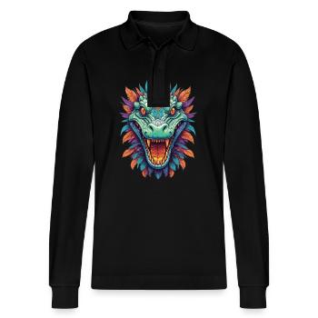 Krokodil Mandala Tiergeist Traumfänger Design - Stanley/Stella Unisex Bio-Langarm-Poloshirt Prepster - Schwarz - Vorne - Anna (173cm) & Nico (186cm)