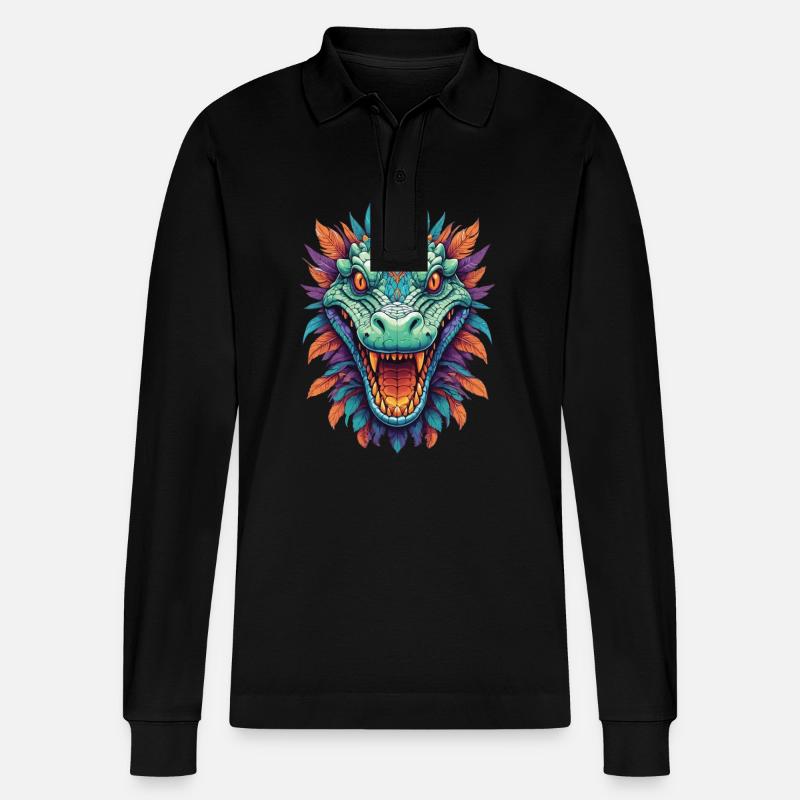 Krokodil Mandala Tiergeist Traumfänger Design - Stanley/Stella Unisex Bio-Langarm-Poloshirt Prepster - Schwarz