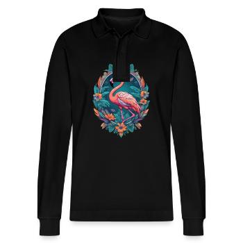 Flamingo Traumfänger Federschmuck Mandala Design - Stanley/Stella Unisex Bio-Langarm-Poloshirt Prepster - Schwarz - Vorne - Anna (173cm) & Nico (186cm)