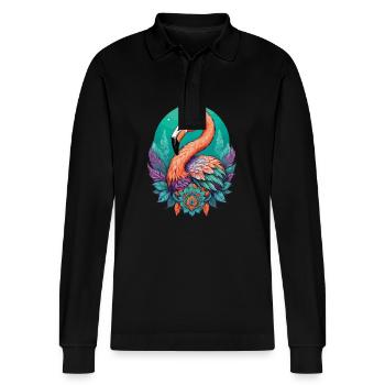 Flamingo Traumfänger Federn Mandala Design - Stanley/Stella Unisex Bio-Langarm-Poloshirt Prepster - Schwarz - Vorne - Anna (173cm) & Nico (186cm)