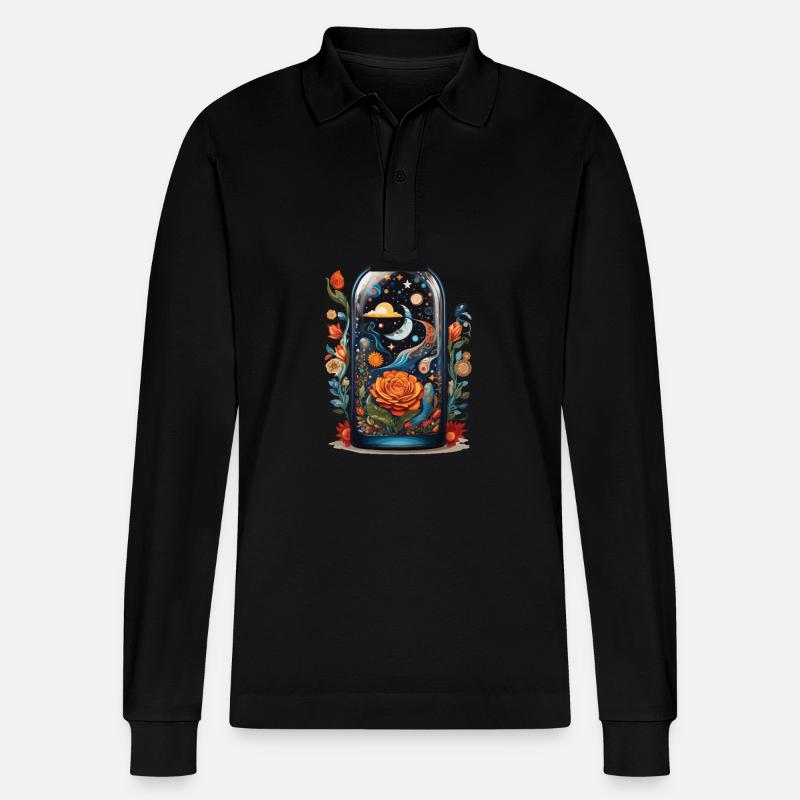 Blumen Weltraum Boho Style Ästhetik - Stanley/Stella Unisex Bio-Langarm-Poloshirt Prepster - Schwarz