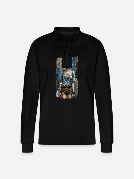 Blue Angel with Mechanical Heart - Stanley/Stella Organic Unisex Long-Sleeved Polo Shirt Prepster - black