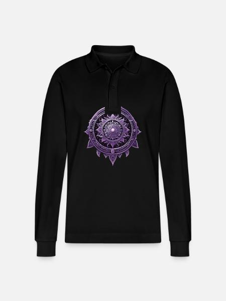 Mandala Design Aesthetic Pattern Spiritual - Stanley/Stella Organic Unisex Long-Sleeved Polo Shirt Prepster - black