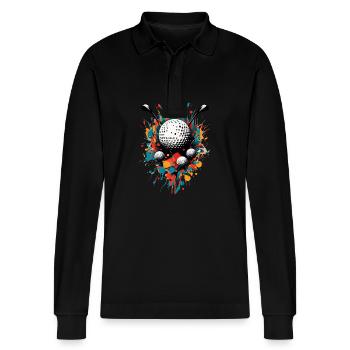 Golfspieler Design Aesthetic Golfer Sport - Stanley/Stella Unisex Bio-Langarm-Poloshirt Prepster - Schwarz - Vorne - Anna (173cm) & Nico (186cm)
