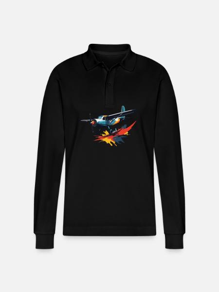 Model Airplane Pilot Airplane Hobby - Stanley/Stella Organic Unisex Long-Sleeved Polo Shirt Prepster - black